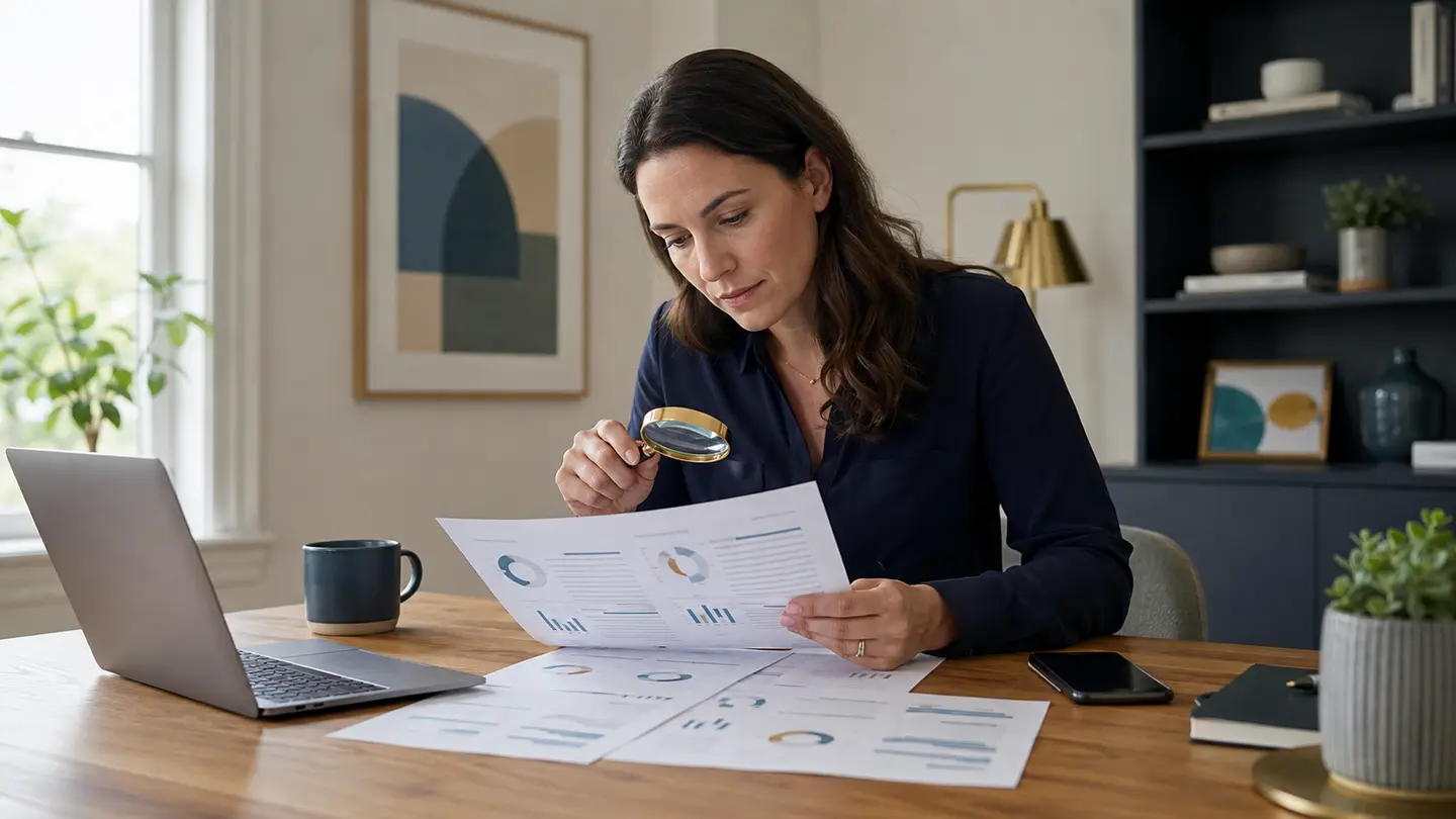 Patient carefully comparing anonymous dental clinic information at home